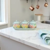 Three-piece set of colorful floral pattern covered seasoning jars, light green tray set, ceramic seasoning jars Specification image